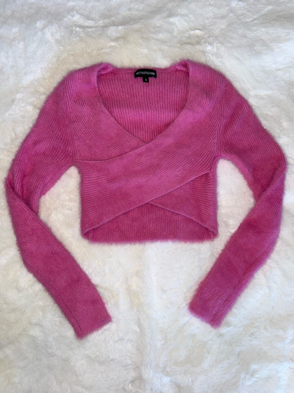 3/$30 PLT Pink Fuzzy Wrap Crop Sweater S 🎀